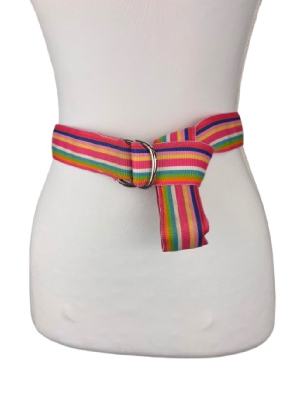 Eliza B Rainbow Stripe D Ring Belt Preppy Colorful Webbing Medium